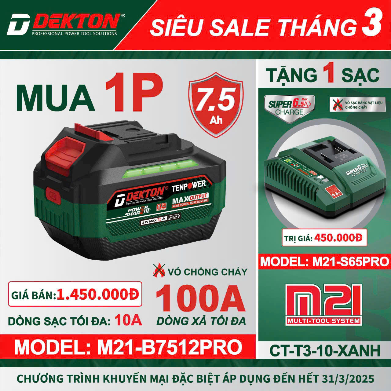Pin Dekton M BPRO XANH