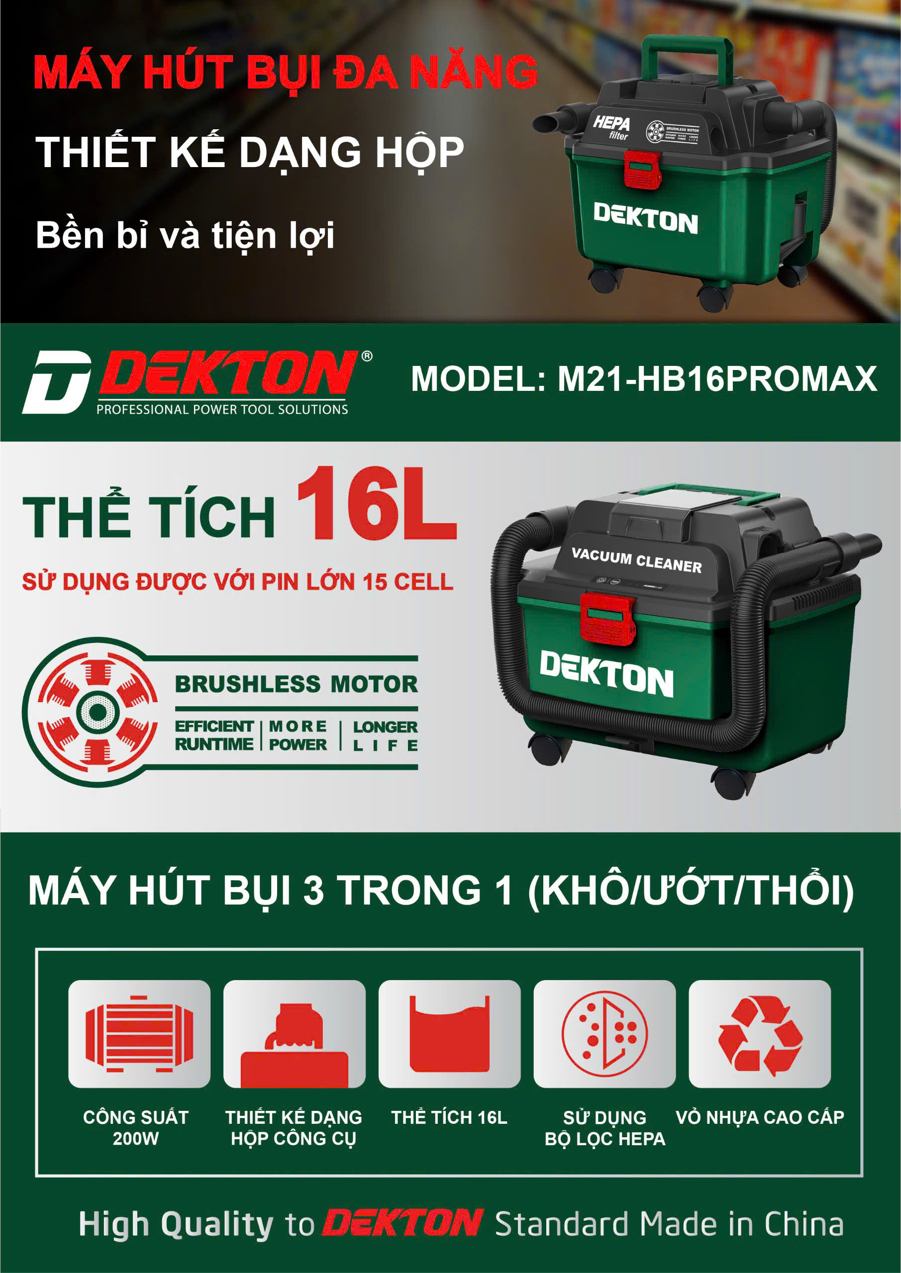Máy Hút Bụi Pin DEKTON M HBPROMAX