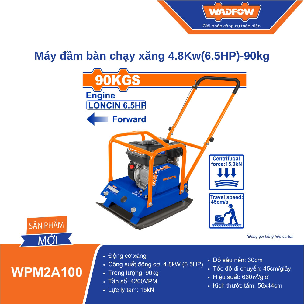 Máy đầm bàn chạy xăng 4.8Kw(6.5Hp) 90kg WADFOW WPM2A100 Máy đầm bàn chạy xăng 4.8Kw(6.5Hp) 90kg WADFOW WPM2A100
