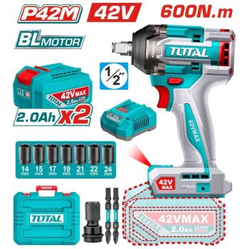 Máy siết bulong không chổi than dùng pin 42V TOTAL TIWLI42602 - Mô-men xoắn 750N.m