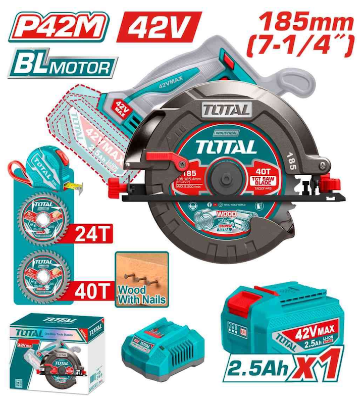 Máy cưa đĩa tròn không chổi than dùng pin 42V TOTAL TSLI4218511 Máy cưa đĩa tròn không chổi than dùng pin 42V TOTAL TSLI4218511