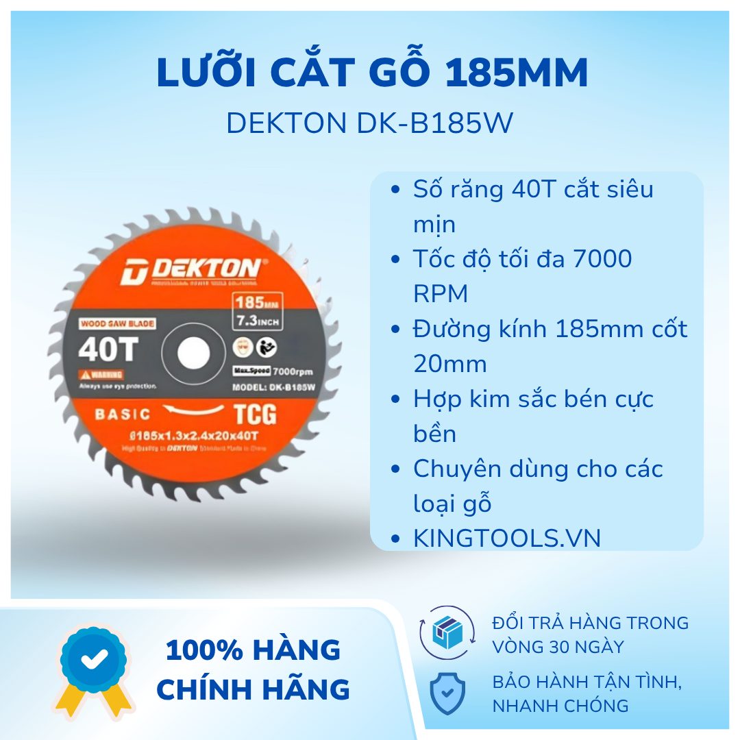 Lưỡi Cắt Gỗ 185mm Dekton DK-B185W