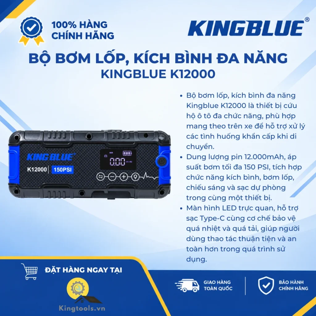 BỘ BƠM LỐP, KÍCH BÌNH ĐA NĂNG KING BLUE K12000 bo bom lop kich binh da nang k ()